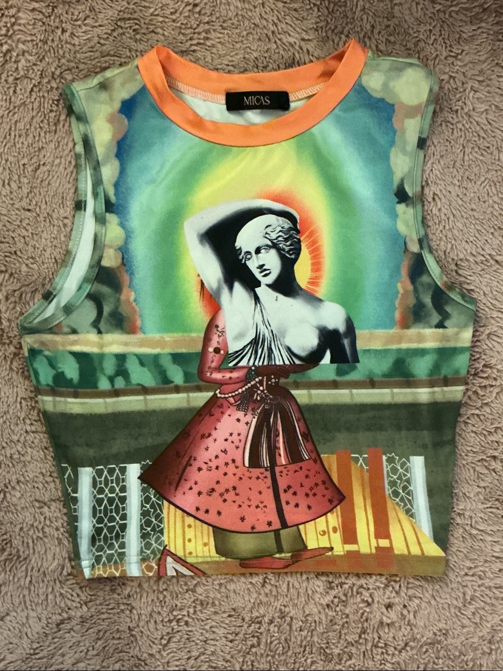 Micas Green Multicolor Artistic Crop Top
